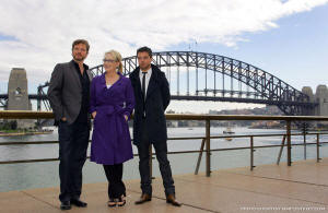 Colin Firth, Meryl Streep and Dominic Cooper in Sydney, 8 July 2008 (photo: Simply Streep.com)